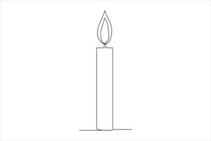 Burning fire candle continuous one line drawing isolated on white illustration vector