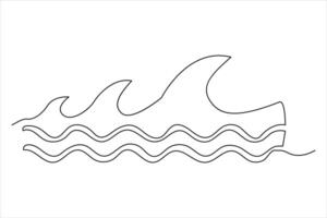 Continuous one line drawing of ocean sea wave outline line art illustration vector