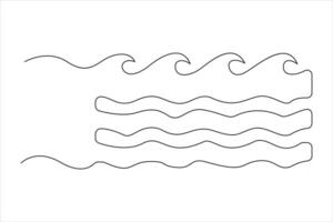 Continuous one line drawing of ocean sea wave outline line art illustration vector