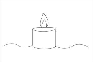 Burning fire candle continuous one line drawing isolated on white illustration vector