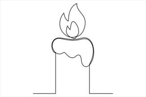 Burning fire candle continuous one line drawing isolated on white illustration vector