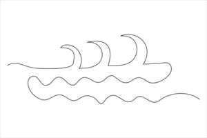 Continuous one line drawing of ocean sea wave outline line art illustration vector