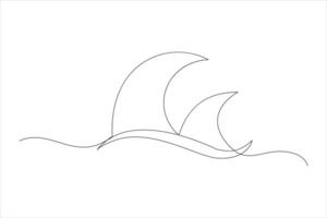 Continuous one line drawing of ocean sea wave outline line art illustration vector