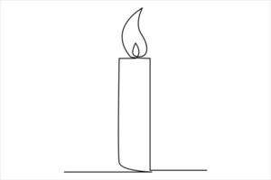 Burning fire candle continuous one line drawing isolated on white illustration vector