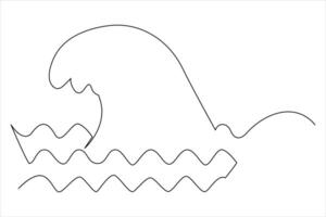 Continuous one line drawing of ocean sea wave outline line art illustration vector