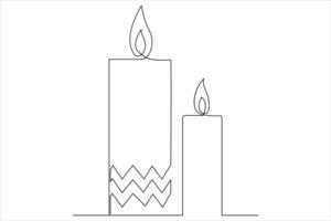 Burning fire candle continuous one line drawing isolated on white illustration vector