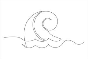 Continuous one line drawing of ocean sea wave outline line art illustration vector