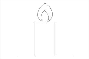 Burning fire candle continuous one line drawing isolated on white illustration vector