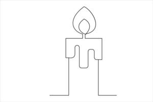 Burning fire candle continuous one line drawing isolated on white illustration vector