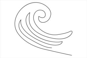 Continuous one line drawing of ocean sea wave outline line art illustration vector