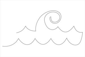 Continuous one line drawing of ocean sea wave outline line art illustration vector