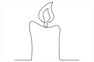 Burning fire candle continuous one line drawing isolated on white illustration vector