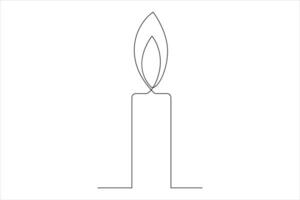 Burning fire candle continuous one line drawing isolated on white illustration vector