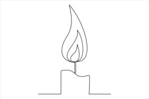 Burning fire candle continuous one line drawing isolated on white illustration vector