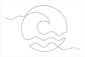 Continuous one line drawing of ocean sea wave outline line art illustration vector