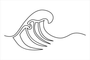 Continuous one line drawing of ocean sea wave outline line art illustration vector