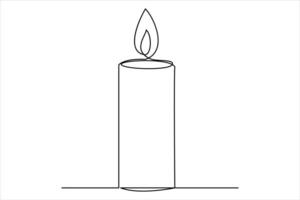 Burning fire candle continuous one line drawing isolated on white illustration vector