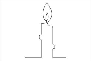 Burning fire candle continuous one line drawing isolated on white illustration vector