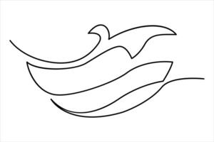 Continuous one line drawing of ocean sea wave outline line art illustration vector