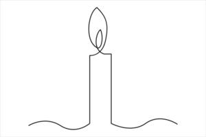 Burning fire candle continuous one line drawing isolated on white illustration vector