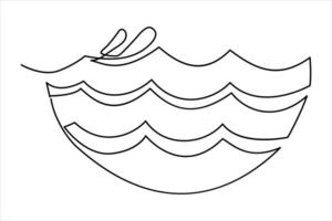 Continuous one line drawing of ocean sea wave outline line art illustration vector