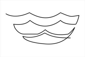 Continuous one line drawing of ocean sea wave outline line art illustration vector