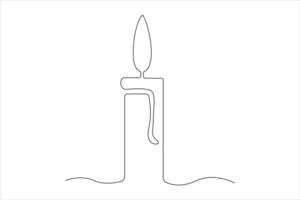 Burning fire candle continuous one line drawing isolated on white illustration vector