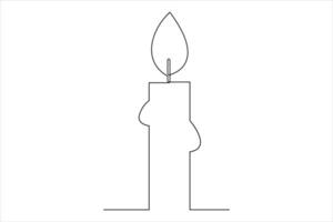 Burning fire candle continuous one line drawing isolated on white illustration vector