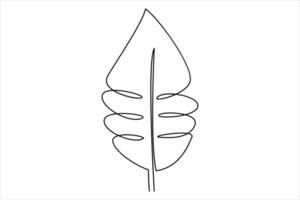 Continuous one line drawing of Leaf outline art illustration isolated on white background vector