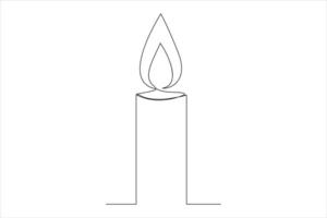 Burning fire candle continuous one line drawing isolated on white illustration vector