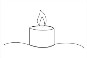 Burning fire candle continuous one line drawing isolated on white illustration vector