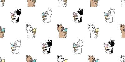 dog seamless pattern french bulldog ice cream pet sitting breed puppy cartoon tile background repeat wallpaper scarf isolated doodle illustration design vector