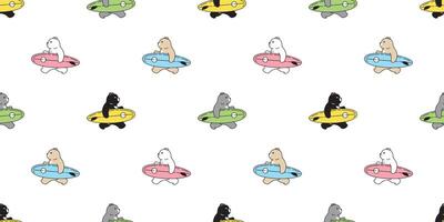 Bear seamless pattern polar surfboard beach swimming teddy cartoon doodle scarf isolated tile background repeat wallpaper illustration design vector