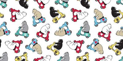 Bear seamless pattern polar bear riding bike paw heart cartoon motorcycle doodle tile wallpaper repeat background illustration color design vector