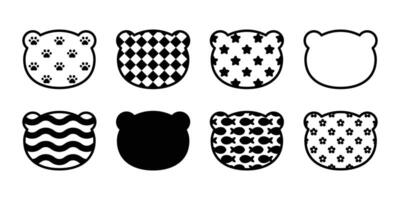 Bear icon polar bear head logo paw footprint fish diamond pattern star japanese wave teddy symbol cartoon character doodle illustration design vector