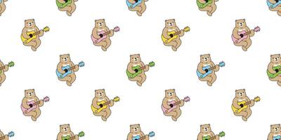 Bear seamless pattern polar guitar bass ukulele teddy cartoon doodle scarf isolated tile background repeat wallpaper illustration design vector