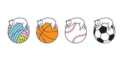 gato baloncesto gatito dormido calicó icono logo hilo pelota fútbol fútbol americano béisbol mascota deporte dibujos animados personaje deporte garabatear símbolo ilustración diseño vector