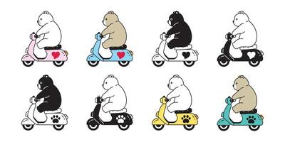 Bear polar bear riding bike icon logo teddy cartoon character doodle symbol illustration design vector