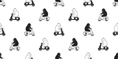 Bear seamless pattern polar bear riding bike cartoon motorcycle tile wallpaper doodle repeat background illustration design vector