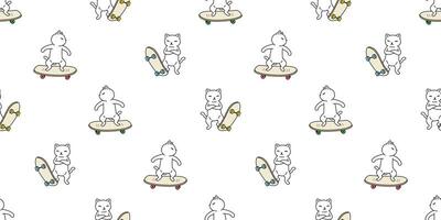 cat seamless pattern kitten skateboard surfboard calico sport pet breed cartoon scarf isolated repeat background animal doodle tile wallpaper illustration design vector