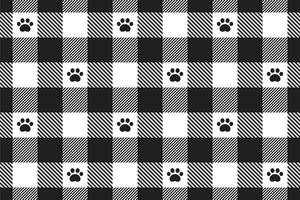 dog paw seamless pattern footprint cat checked tartan plaid french bulldog cartoon repeat wallpaper tile background doodle scarf isolated illustration design vector