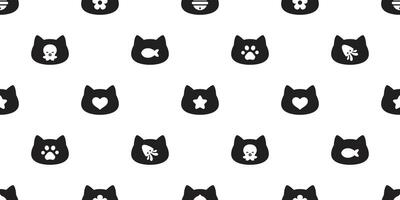 cat seamless pattern kitten icon head paw footprint calico toy octopus squid star heart flower bell pet scarf isolated cartoon animal tile wallpaper repeat background illustration doodle design vector