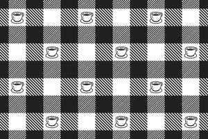 coffee tea cup seamless pattern checked tartan plaid tea milk glass repeat background scarf isolated tile wallpaper doodle cartoon illustration design vector