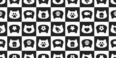 cat seamless pattern kitten checked icon head paw footprint calico toy octopus squid star heart flower bell pet scarf isolated cartoon animal tile wallpaper repeat background illustration doodl vector