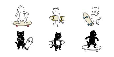 gato gatito patineta calicó icono mascota surfskate espartano raza personaje dibujos animados garabatear símbolo ilustracion diseño vector