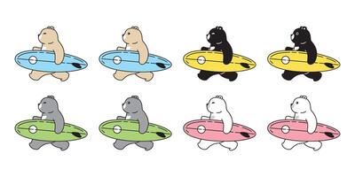 Bear polar bear icon swimmig surfboard logo teddy cartoon character doodle symbol illustration design vector