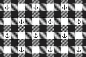 Anchor seamless pattern boat checked tartan plaid helm pirate maritime Nautical scarf isolated ocean sea repeat wallpaper tile background doodle illustration design vector