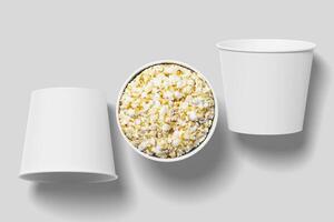 Realistic Pop Corn Bucket Illustration for Mockup. 3D Render. photo