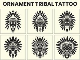 A black Silhouette set of a african ornament tribal tattoo, Clipart vector