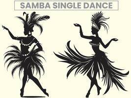 Traditional Samba Single Dance Performance Silhouette, Clip Art vector
